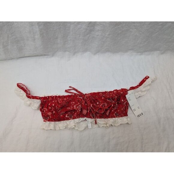 Out from Under women's size Large classic bandana print tube top red white T26 - Picture 7 of 7